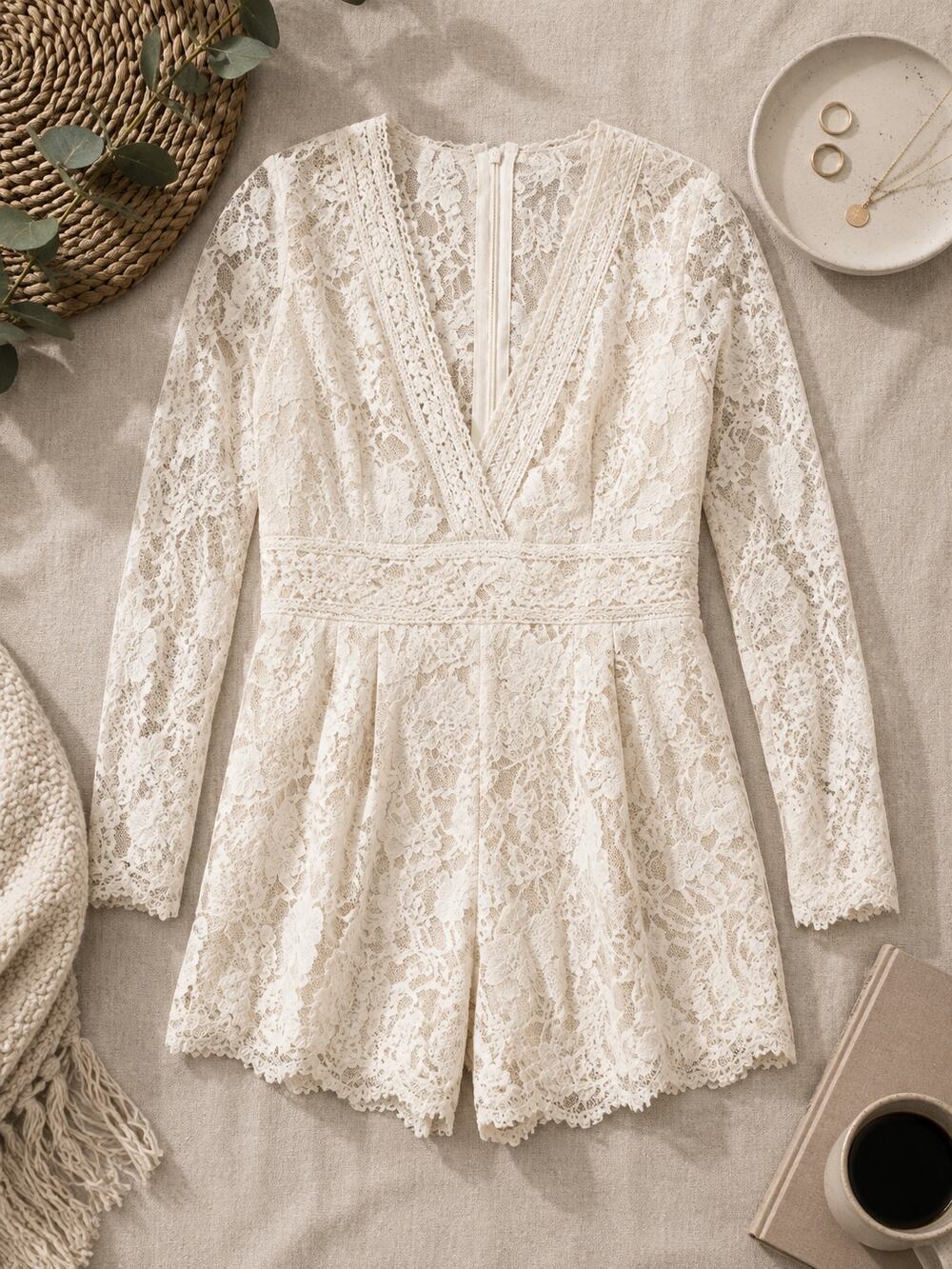 Lulus Express Your Love White Lace Long Sleeve Romper Bridal Cottagecore SZ XL